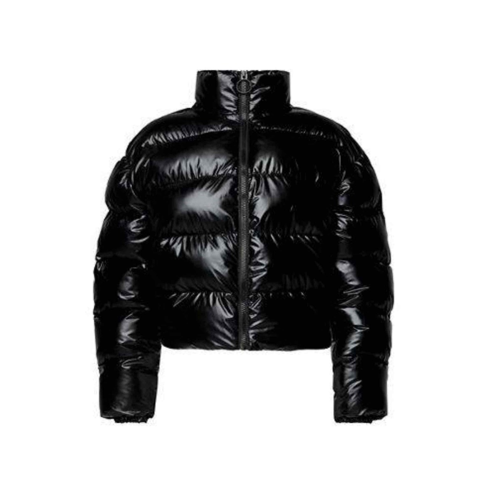 NWT Fabletics Black Shine Wander Puffer Jacket Zipper High Collar S